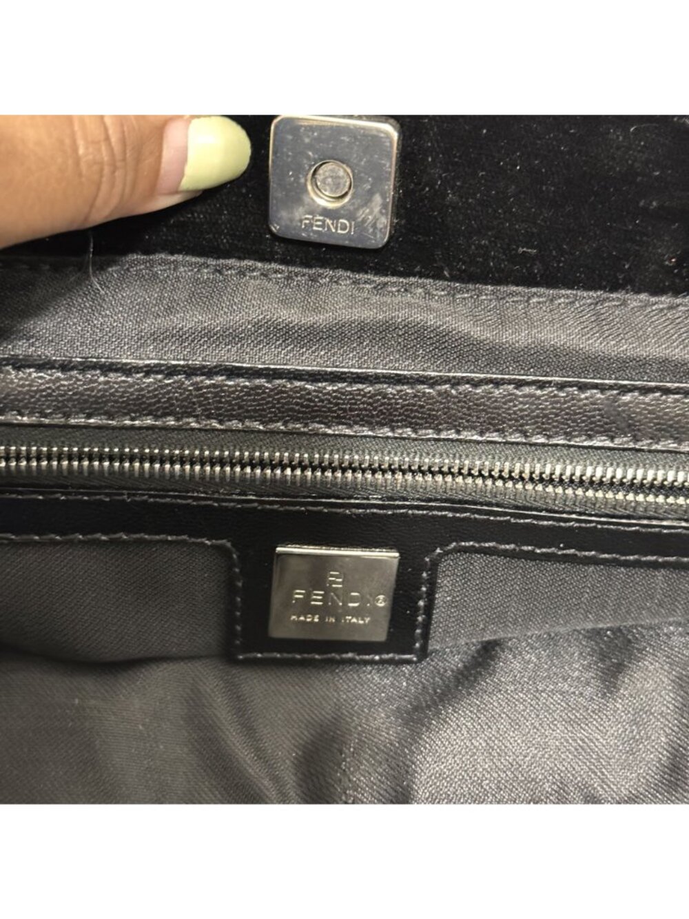 Vintage Fendi Black Velvet FF Top Handle Hand Bag Silver Hardware Made Italy - Picture 6 of 12
